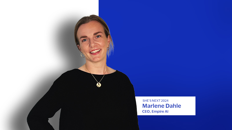 Marlene Dahle on blue and white background